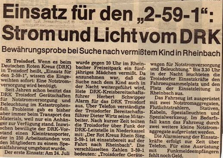 Bericht in der Tagespresse über den ersten großen Einsatz für den Technischen Dienst in Rheinbach